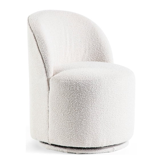 Furniture of America Jaine Modern Boucle Chenille Curved Back Swivel Dining Side Chair, White