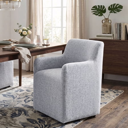 Furniture of America Jaine Modern Fabric Barrel Back Dining Arm Chair with Casters, Feather Gray