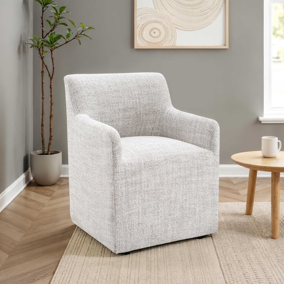 Furniture of America Jaine Modern Fabric Barrel Back Dining Arm Chair with Casters, Ginger Brown