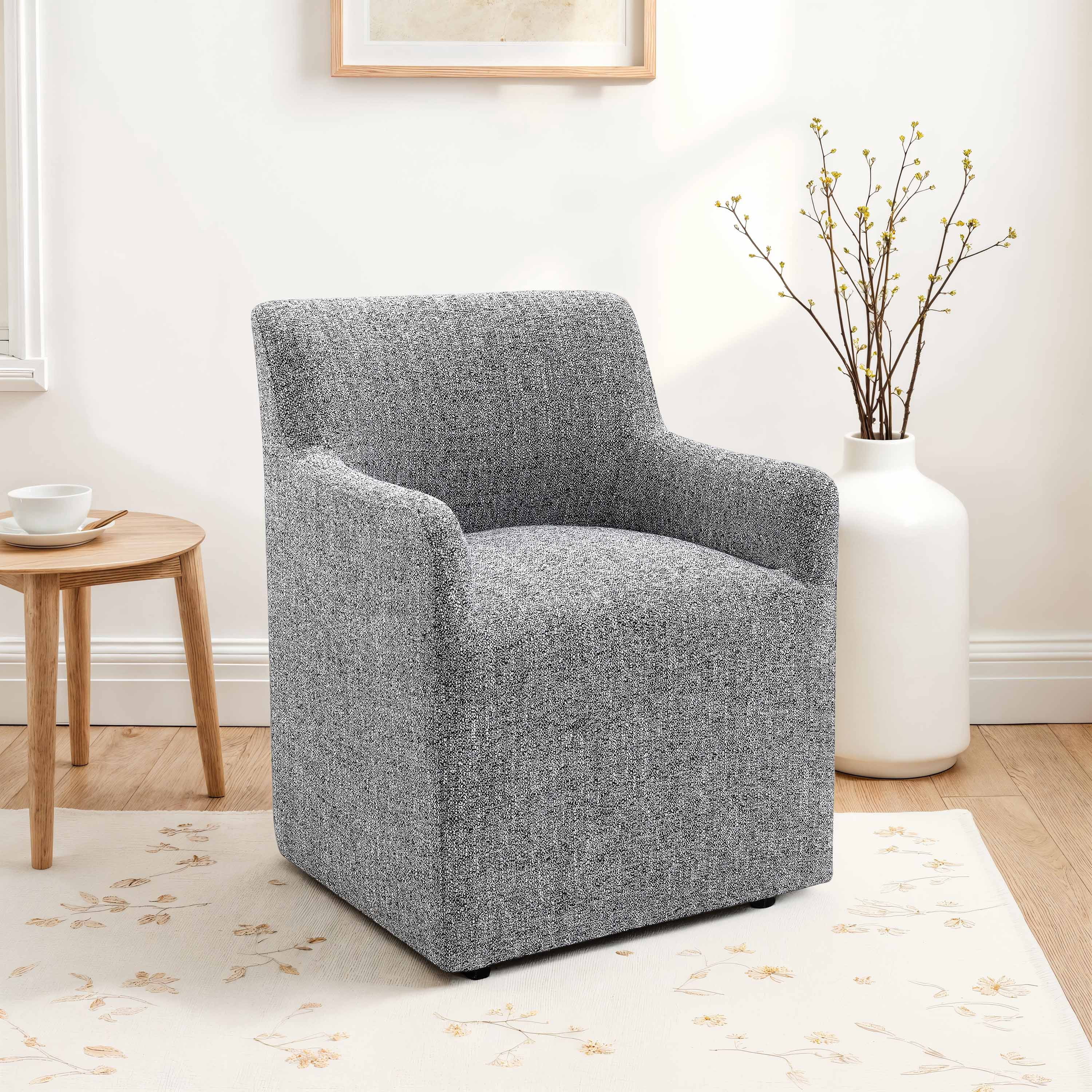 Furniture of America Jaine Modern Fabric Barrel Back Dining Arm Chair with Casters, Pewter Gray
