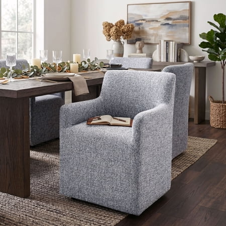 Furniture of America Jaine Modern Fabric Barrel Back Dining Arm Chair with Casters, Pewter Gray