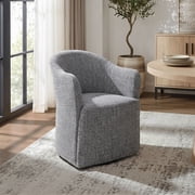 Furniture of America Jaine Modern Fabric Curved Barrel Back Dining Arm Chair with Casters, Pewter Gray