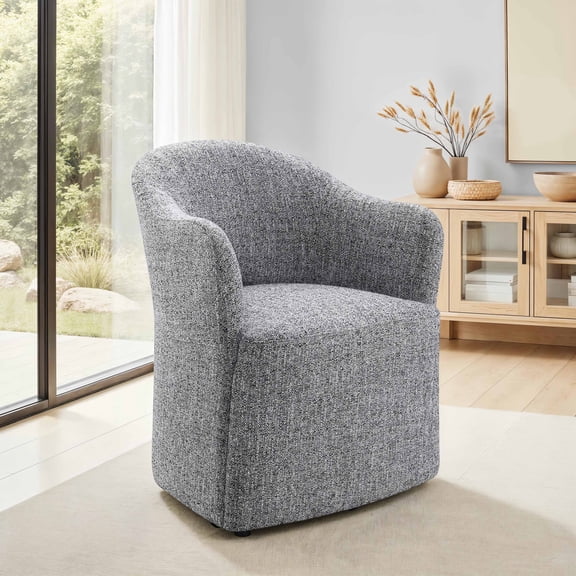Furniture of America Jaine Modern Fabric Curved Barrel Back Dining Arm Chair with Casters, Pewter Gray
