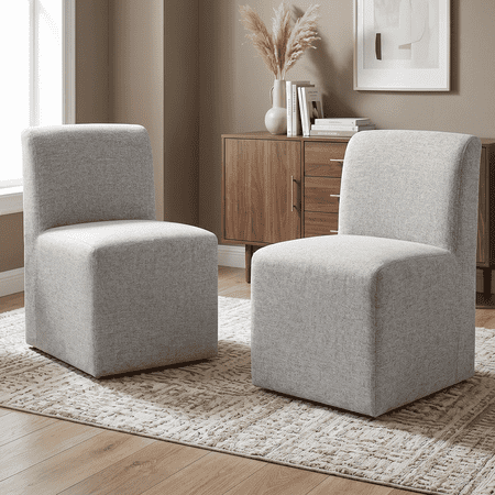 Furniture of America Jaine Modern Fabric Solid Back Dining Side Chairs with Casters, Feather Gray (Set of 2)