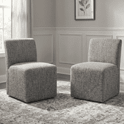 Furniture of America Jaine Modern Fabric Solid Back Dining Side Chairs with Casters, Pewter Gray (Set of 2)