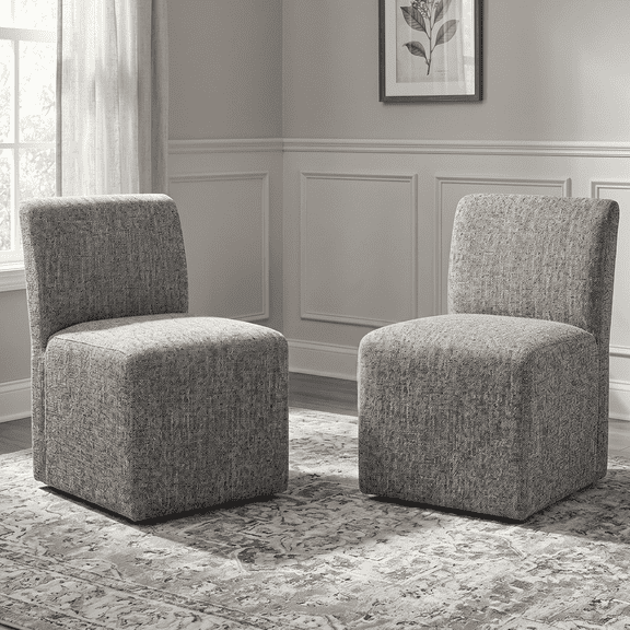 Furniture of America Jaine Modern Fabric Solid Back Dining Side Chairs with Casters, Pewter Gray (Set of 2)