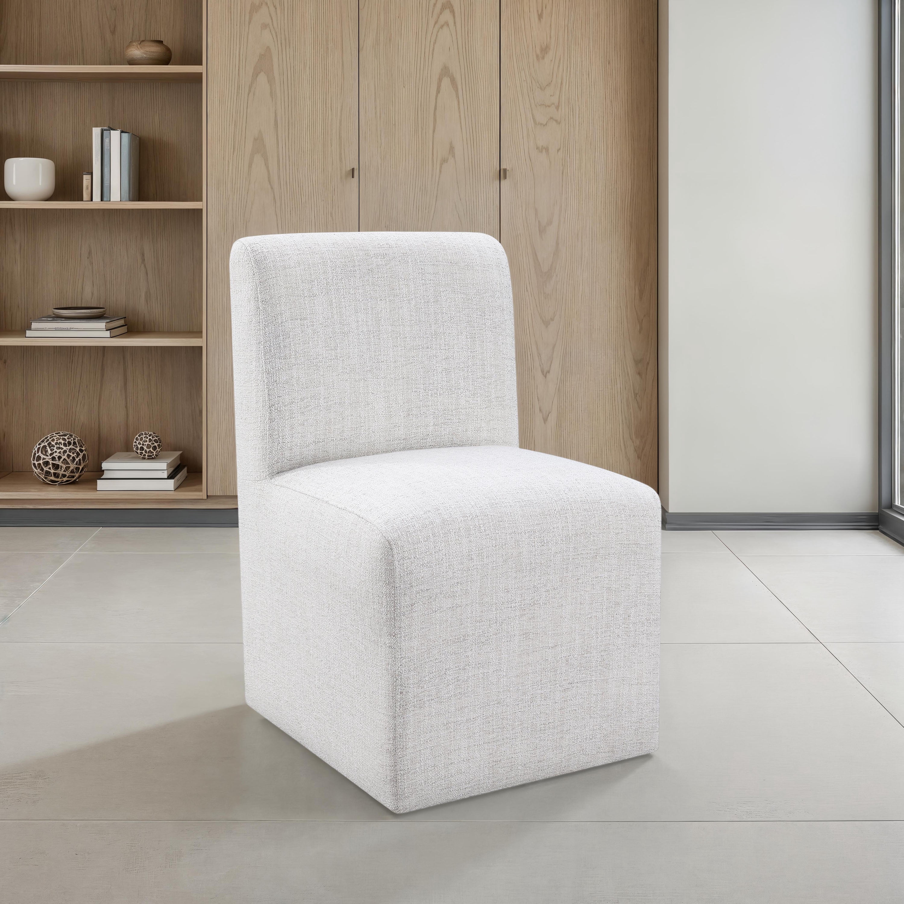 Furniture of America Jaine Modern Fabric Solid Back Dining Side Chairs with Casters, Pristine White (Set of 2)