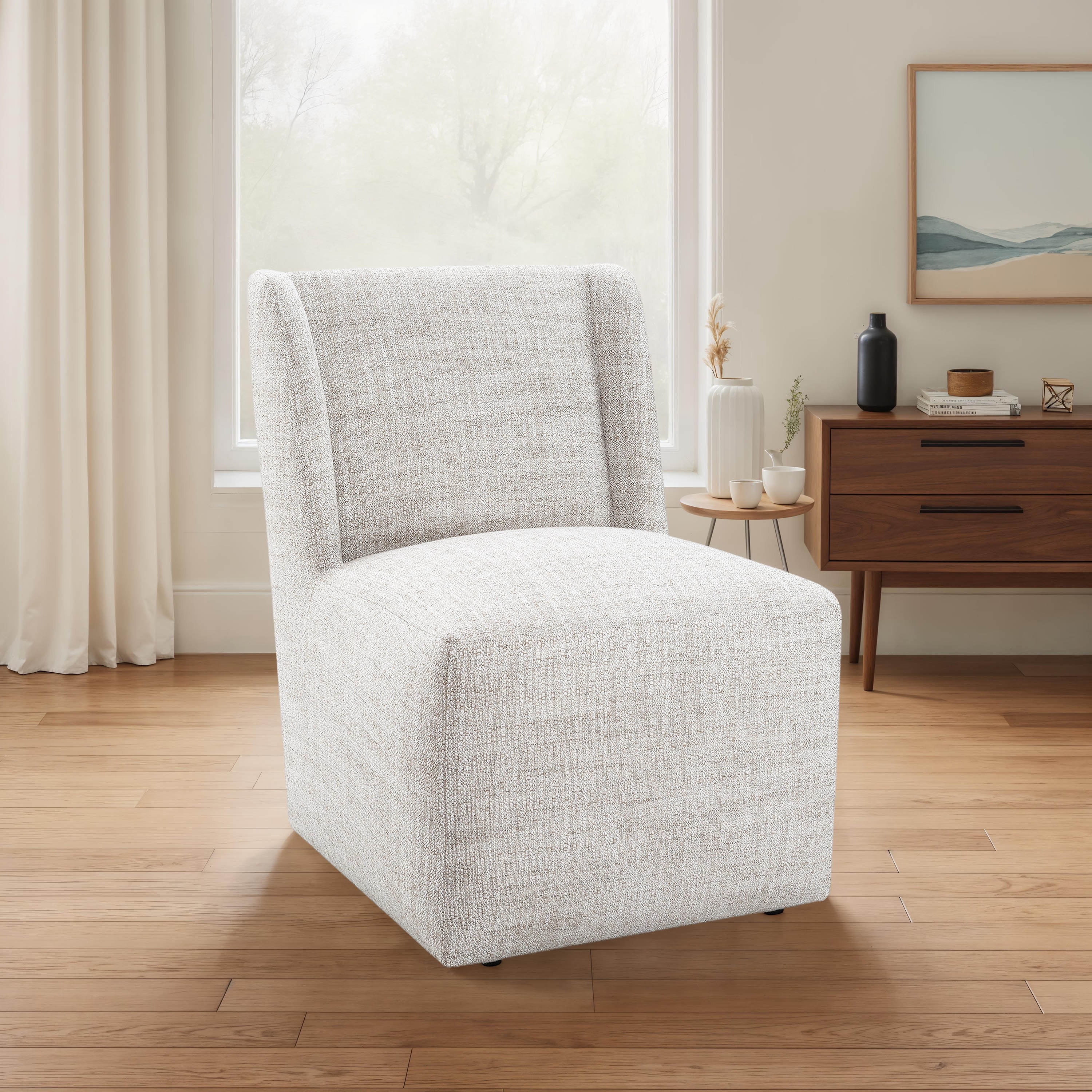 Furniture of America Jaine Modern Fabric Wing Back Dining Side Chair with Casters, Ginger Brown