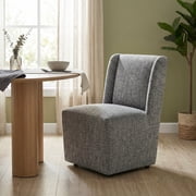 Furniture of America Jaine Modern Fabric Wing Back Dining Side Chair with Casters, Pewter Gray