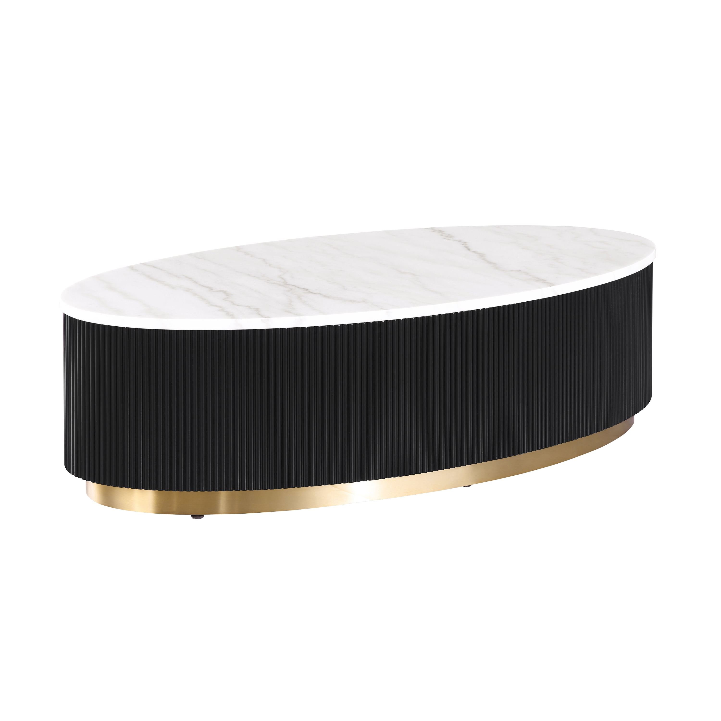 Furniture of America Jaine Modern Marble Top Oval Coffee Table, Black and White