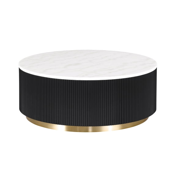 Furniture of America Jaine Modern Marble Top Round Coffee Table, Black and White