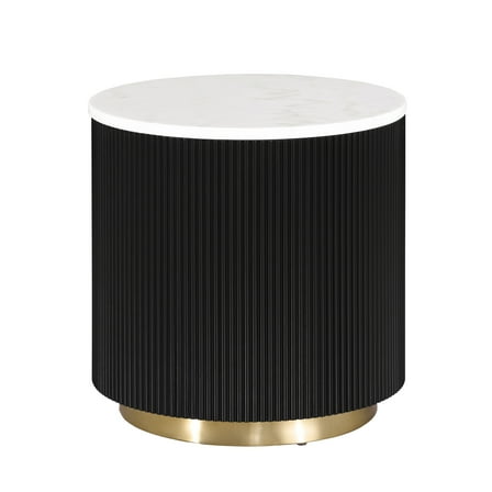 Furniture of America Jaine Modern Marble Top Round End Table, Black and White