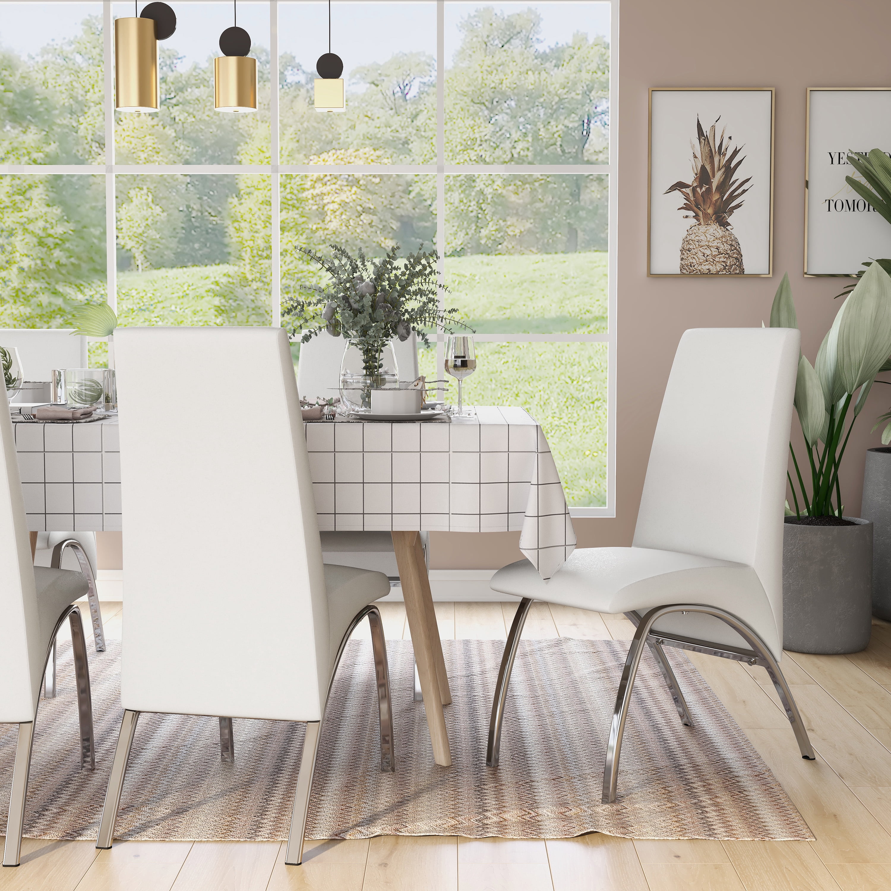 Furniture of America Janey Upholstered Faux Leather White and Chrome Side Chairs (Set of 2)
