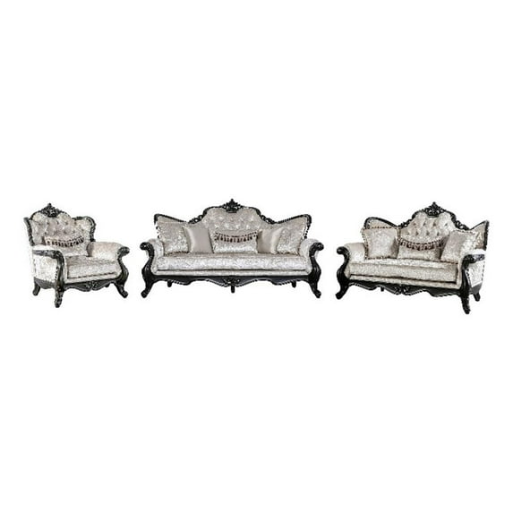Furniture of America Jansing 3-Piece Solid Wood Button Tufted Sofa Set in Black