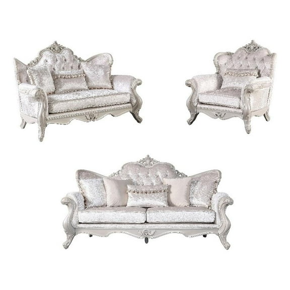 Furniture of America Jansing 3-Piece Solid Wood Tufted Sofa Set in Off White