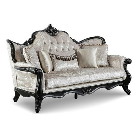 Furniture of America Jansing Solid Wood Button Tufted Sofa in Black