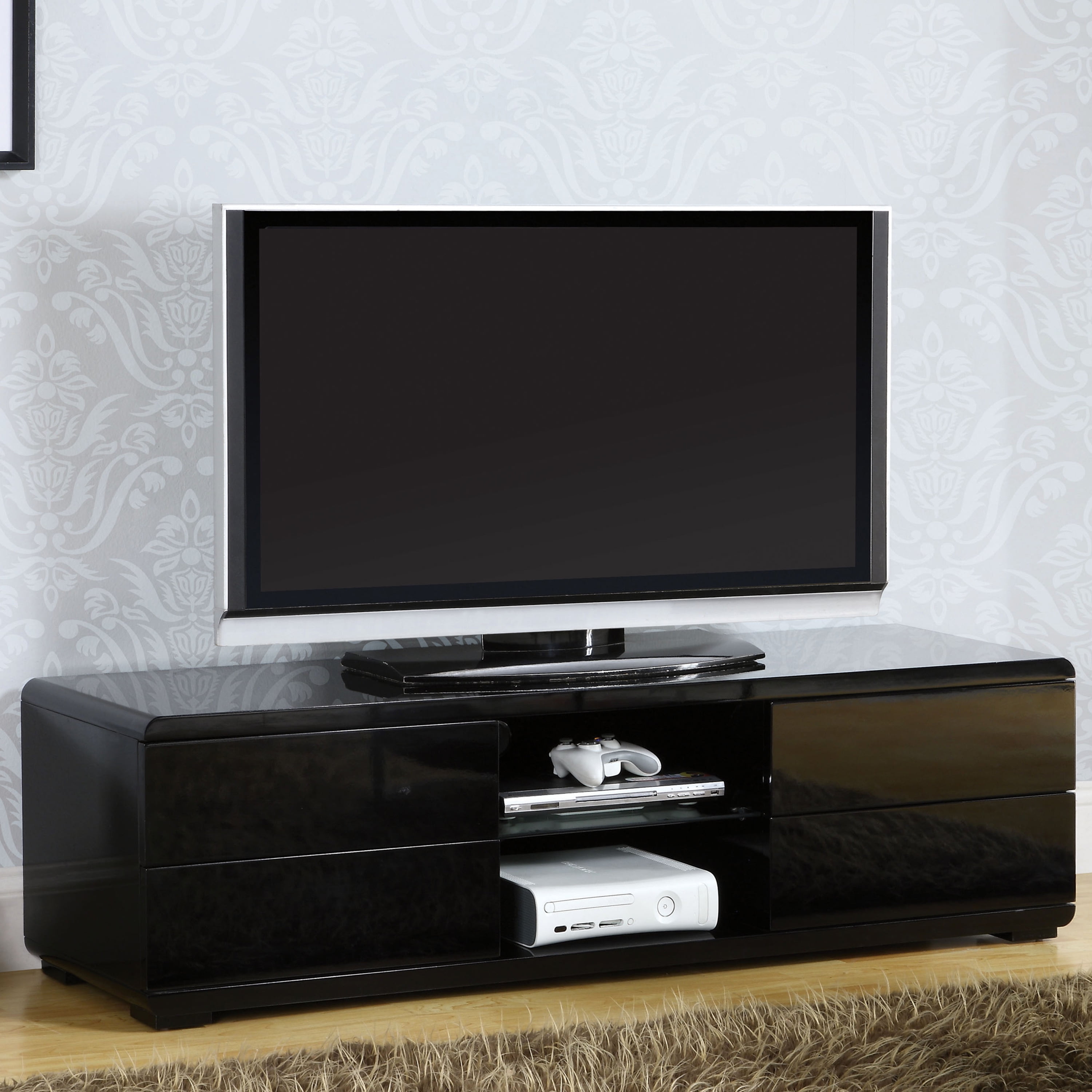 Furniture of America Jaon Storage 4-Drawer Wood Black TV Console