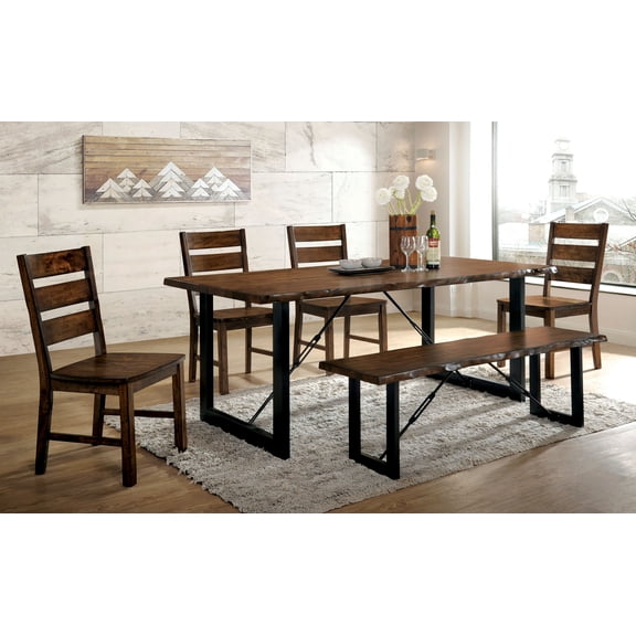 Furniture of America Jared 6 Piece Rustic Dining Table Set, Walnut Finish