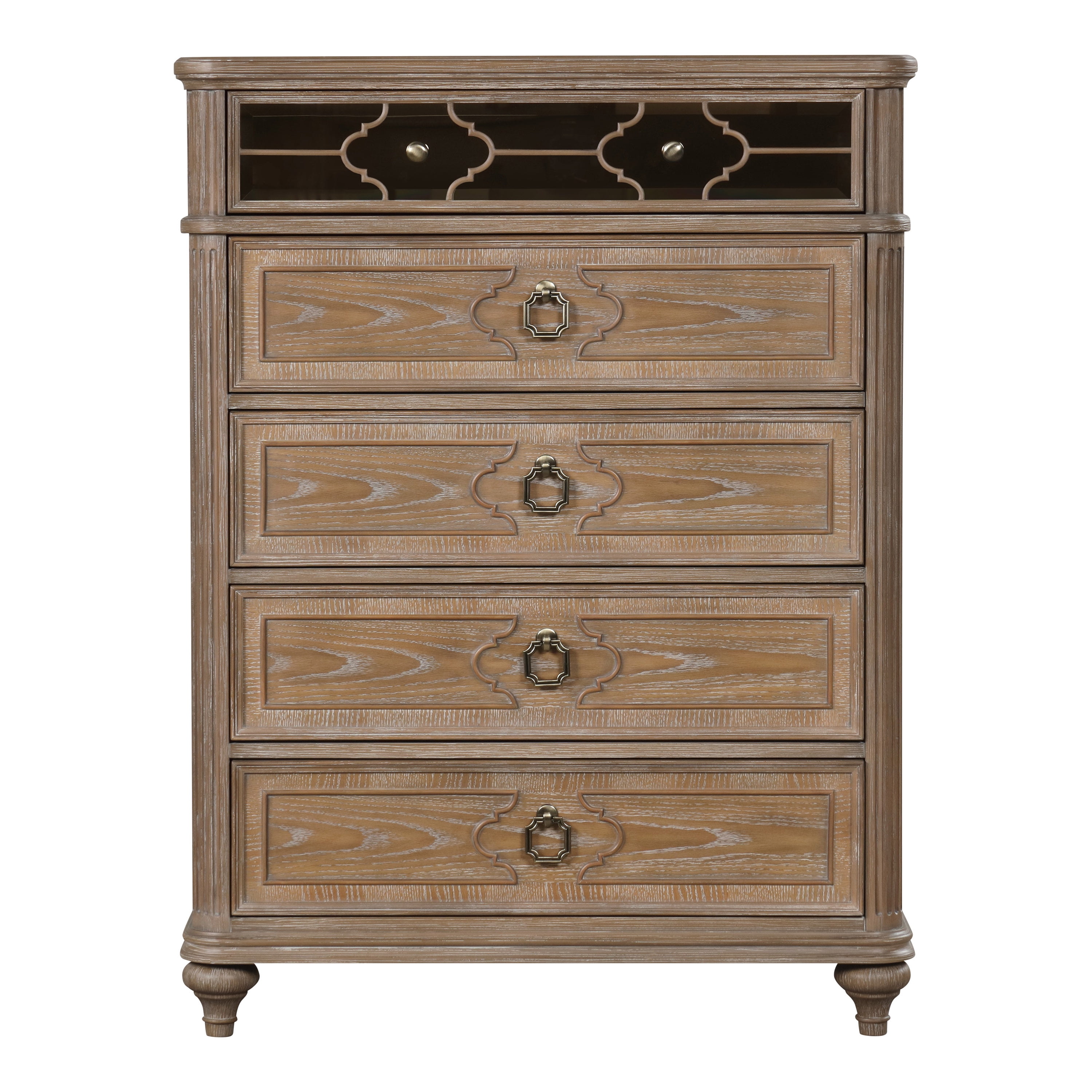 Furniture of America Jares Adult Modern 5-Drawer Solid Wood Vertical Dresser, Rustic Oak