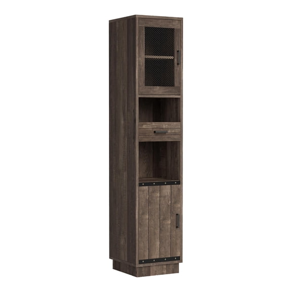 Furniture of America Jax Wood Multimedia Storage Tower Cabinet in Reclaimed Oak