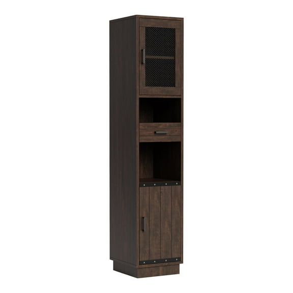 Furniture of America Jax Wood Multimedia Storage Tower Cabinet in Vintage Walnut