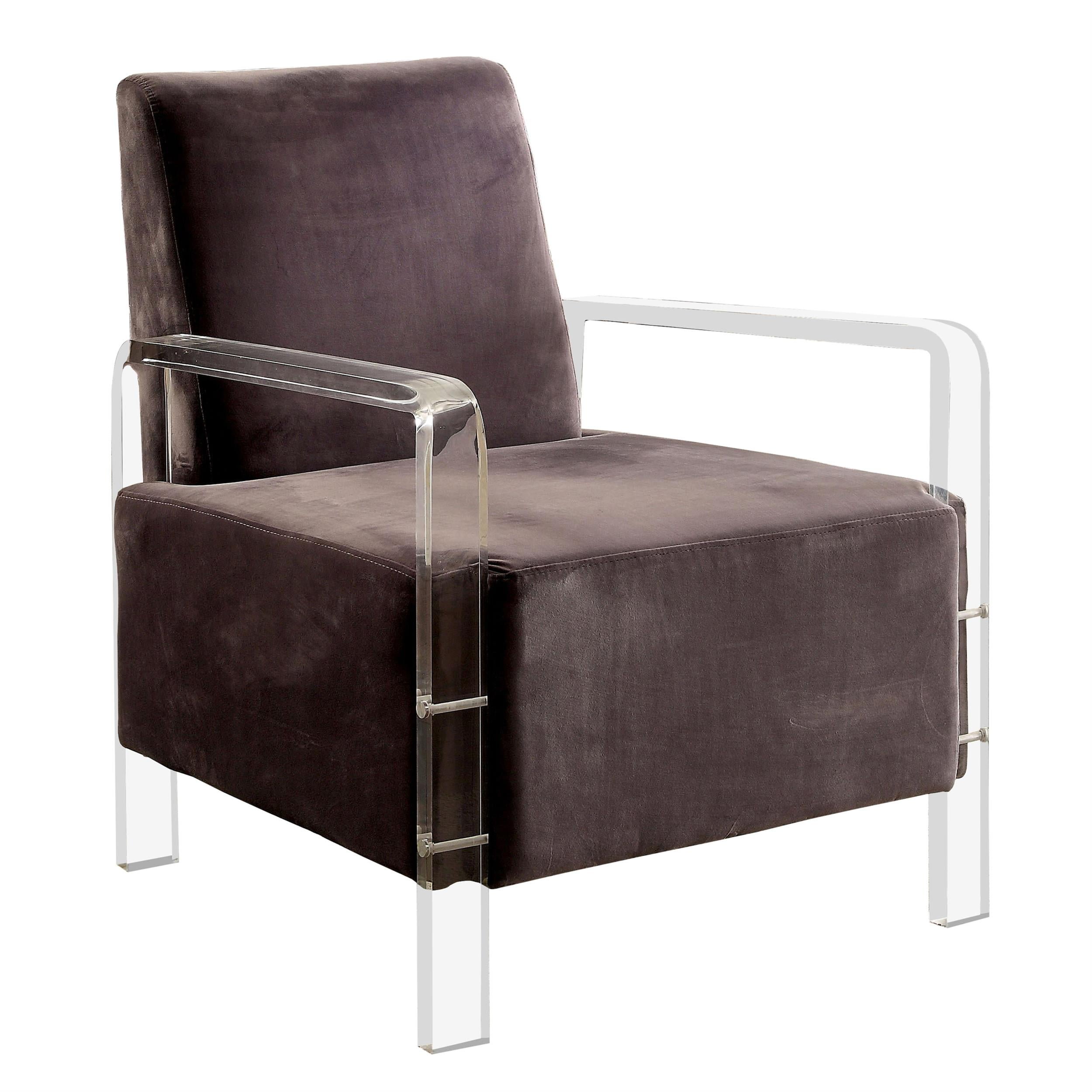 Contemporary Gray Flannelette Wood Accent Chair with Acrylic Arms