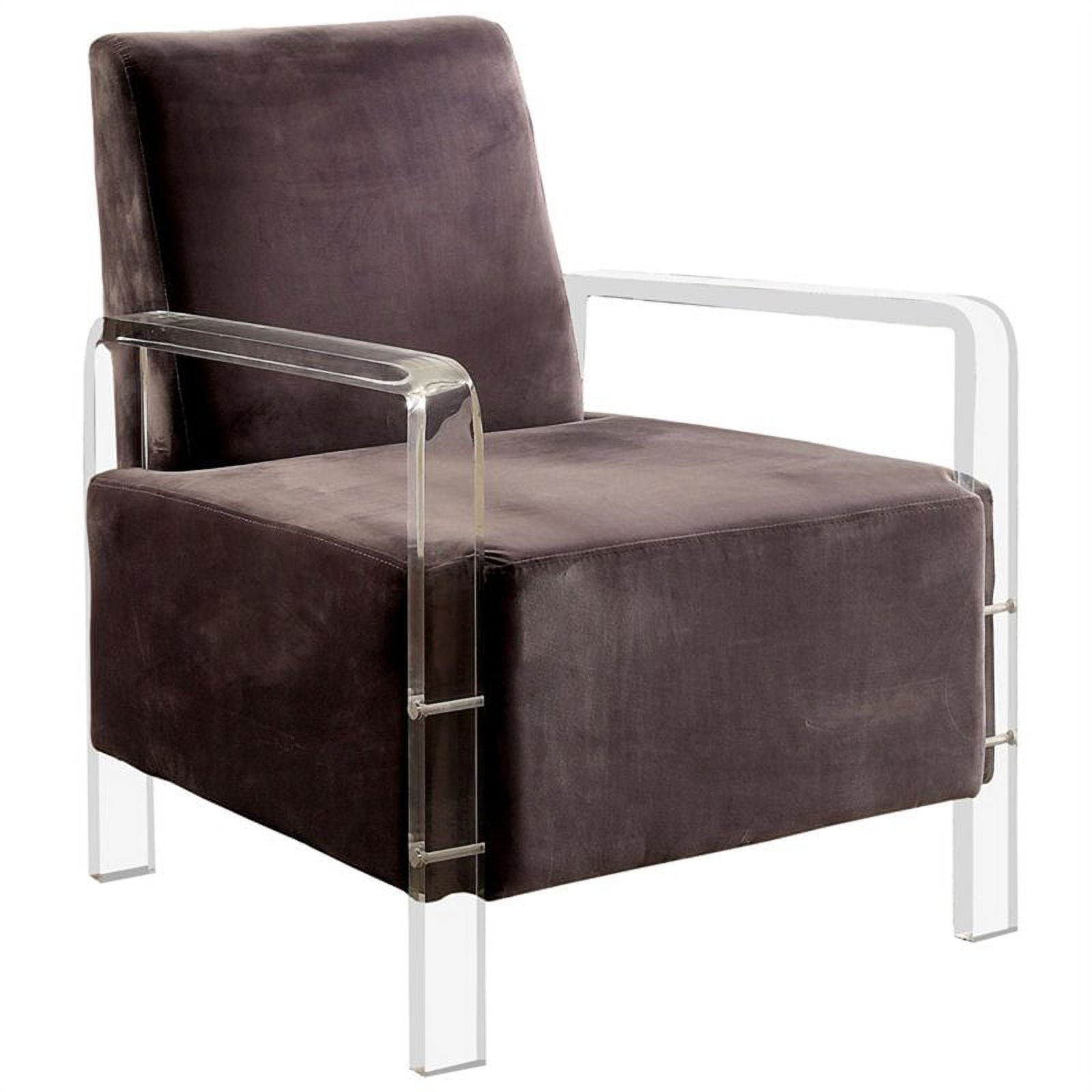 Contemporary Gray Flannelette Wood Accent Chair with Acrylic Arms