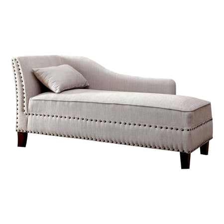 Furniture of America Jazlyn Contemporary Fabric Nailhead Chaise Lounge in Beige