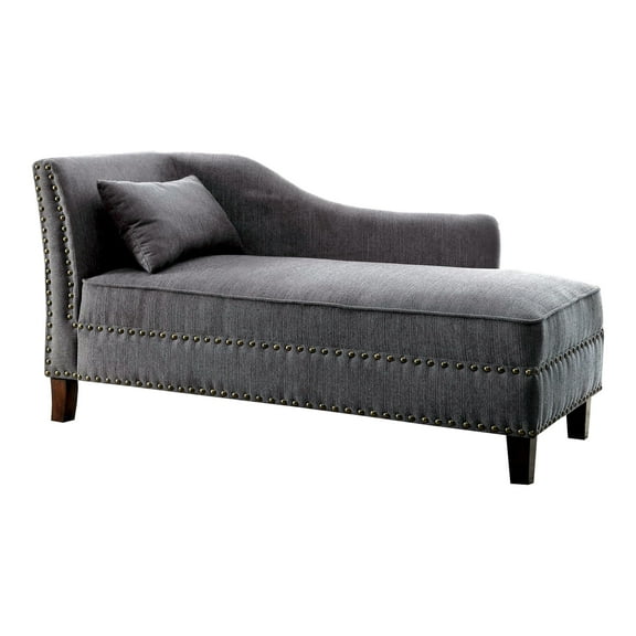 Furniture of America Jazlyn Contemporary Fabric Nailhead Chaise Lounge in Gray
