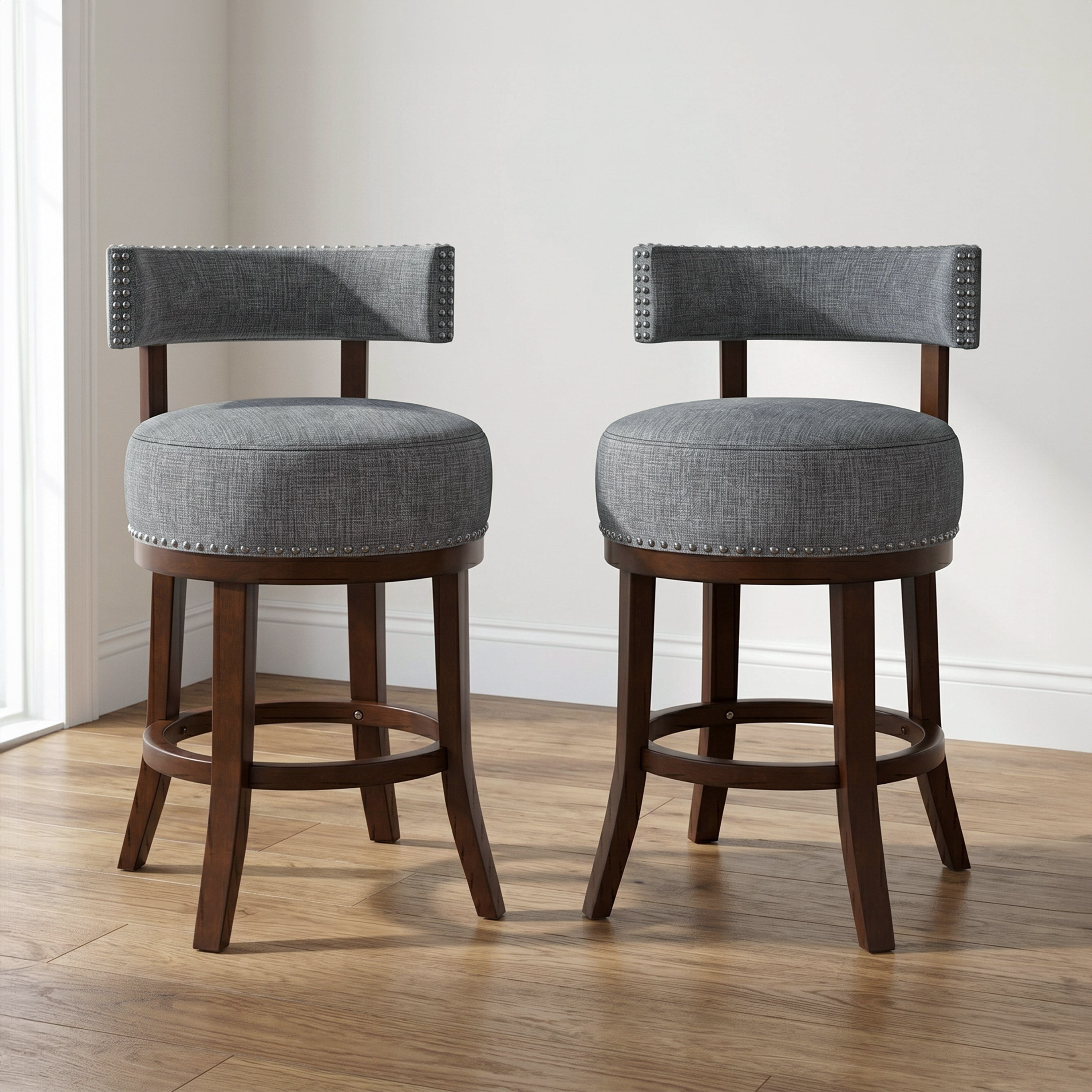 Furniture of America Jensen Swivel Bar Stools - Set of 2, 24", Light Gray