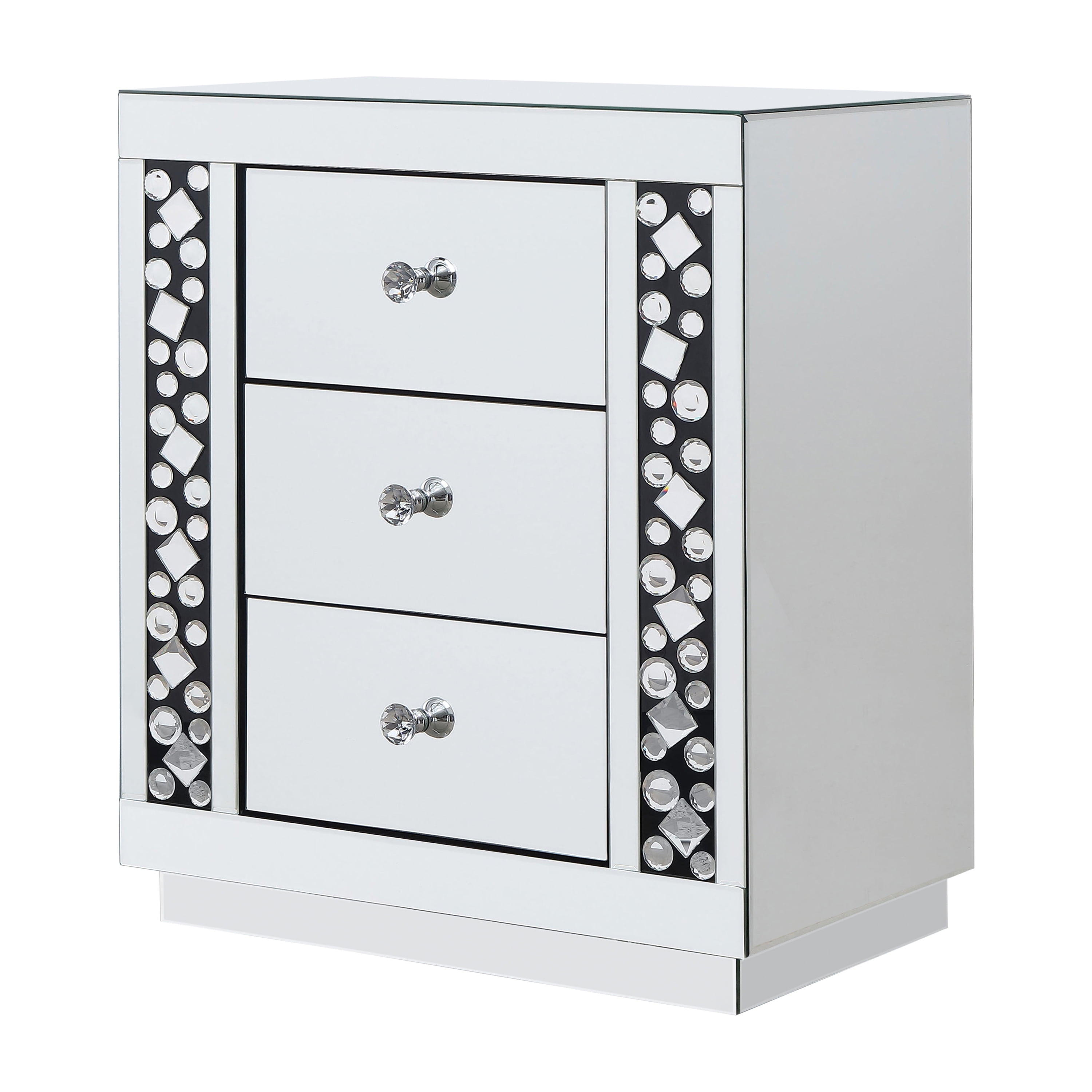 Furniture of America Jerome Mirrored 3 Drawer Side Table Silver