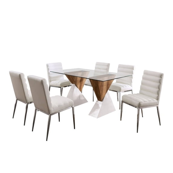 Furniture of America Jettie Contemporary Metal 7-Piece Dining Table Set in White