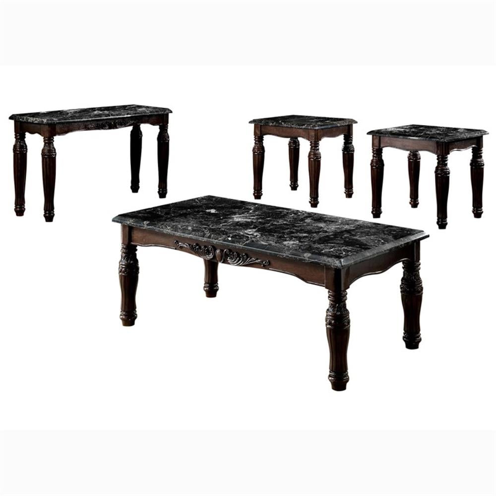 Espresso Faux Marble Top Traditional 4-Piece Coffee Table Set