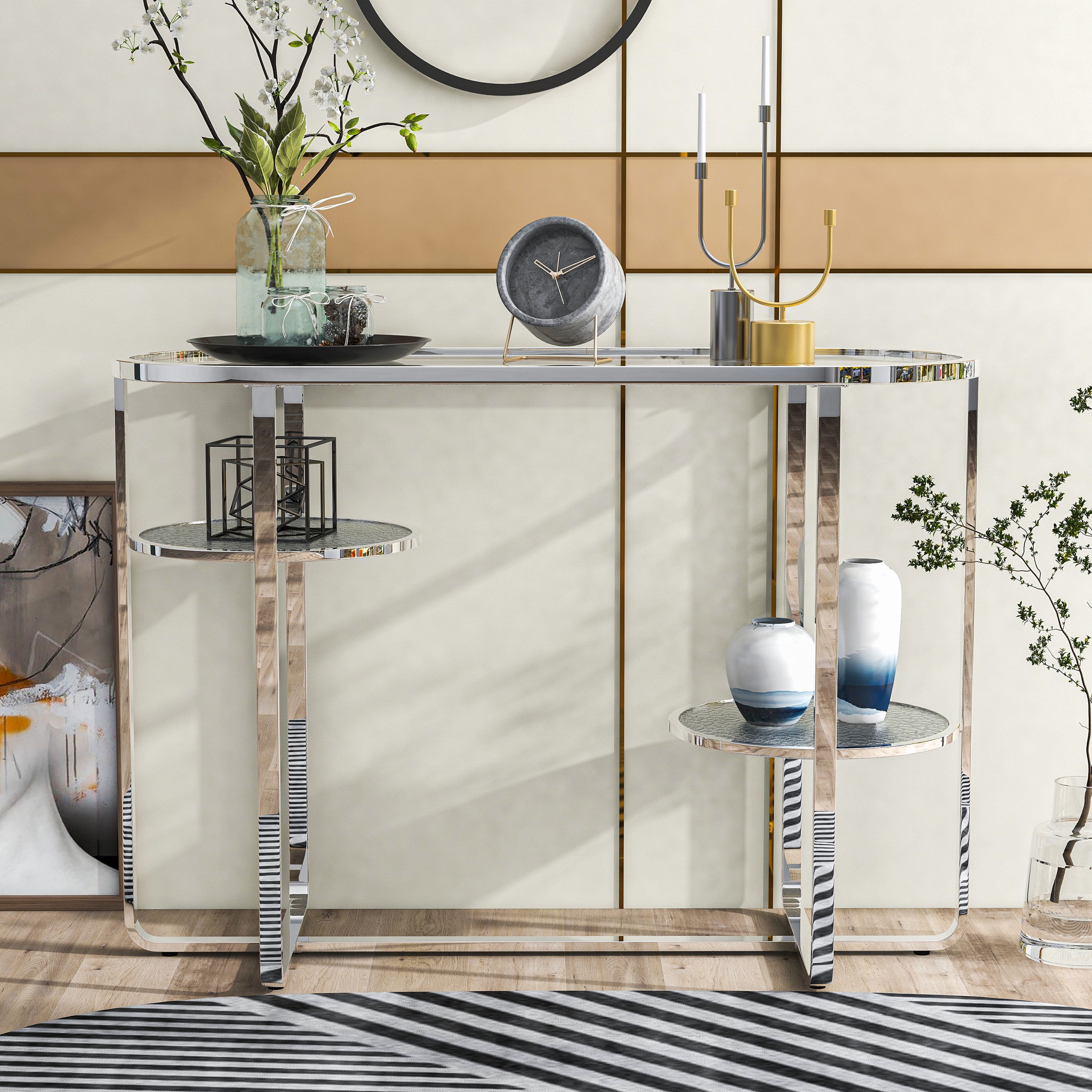 Furniture of America Jolle 2-Shelf Chrome Console Table with Water ...