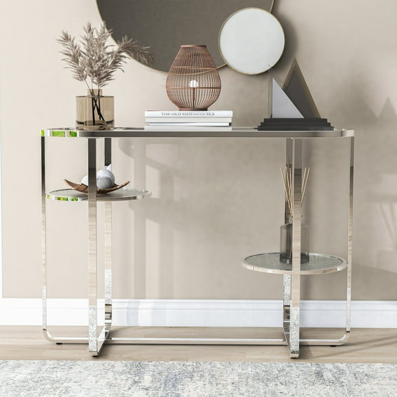Furniture of America Jolle 2-Shelf Waterfall Pattern Glass Top and Chrome Sofa Table