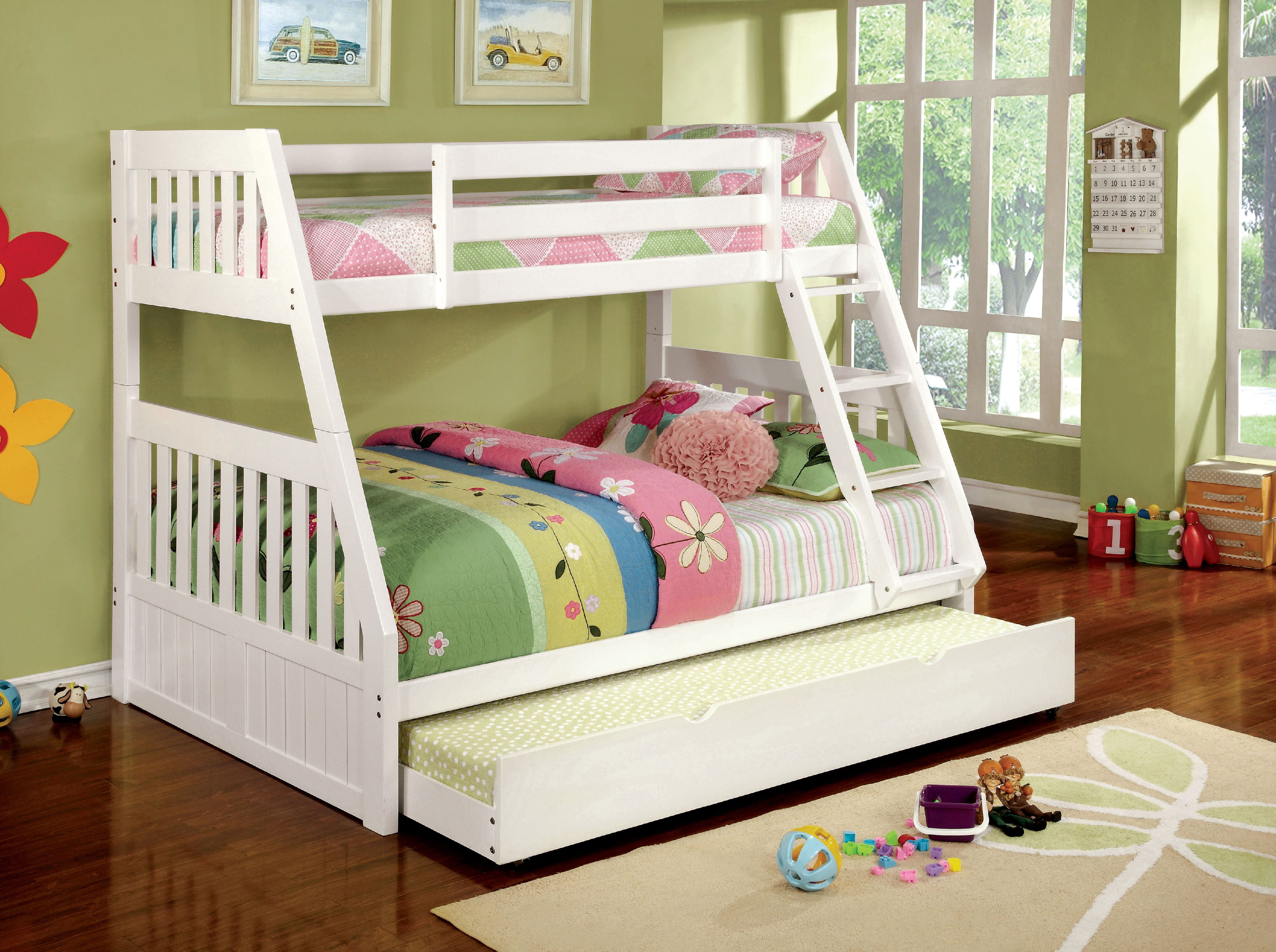 Furniture of America Jone Wood Bunk Bed, Twin/Full, White