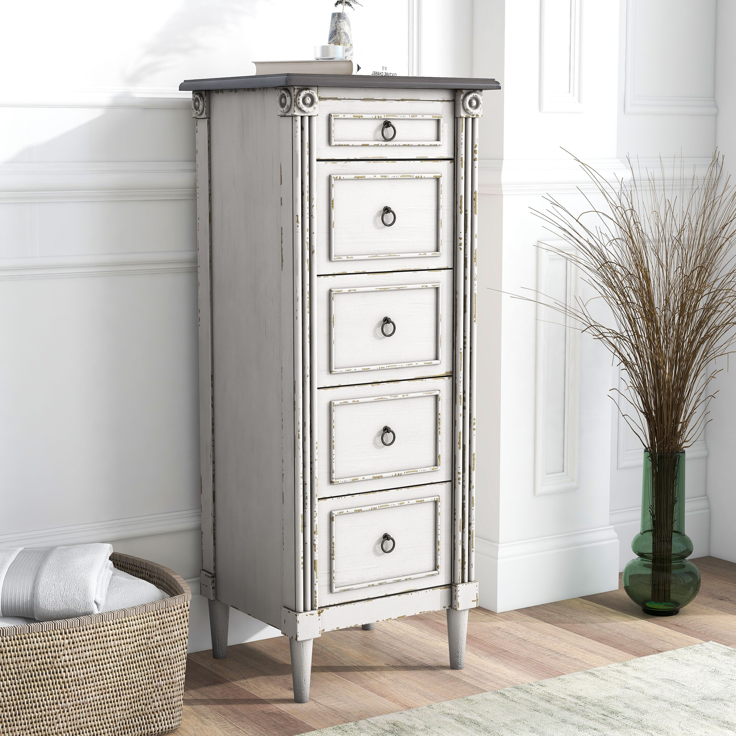Furniture of America Joneigh White Chest with Lift Top Mirror by