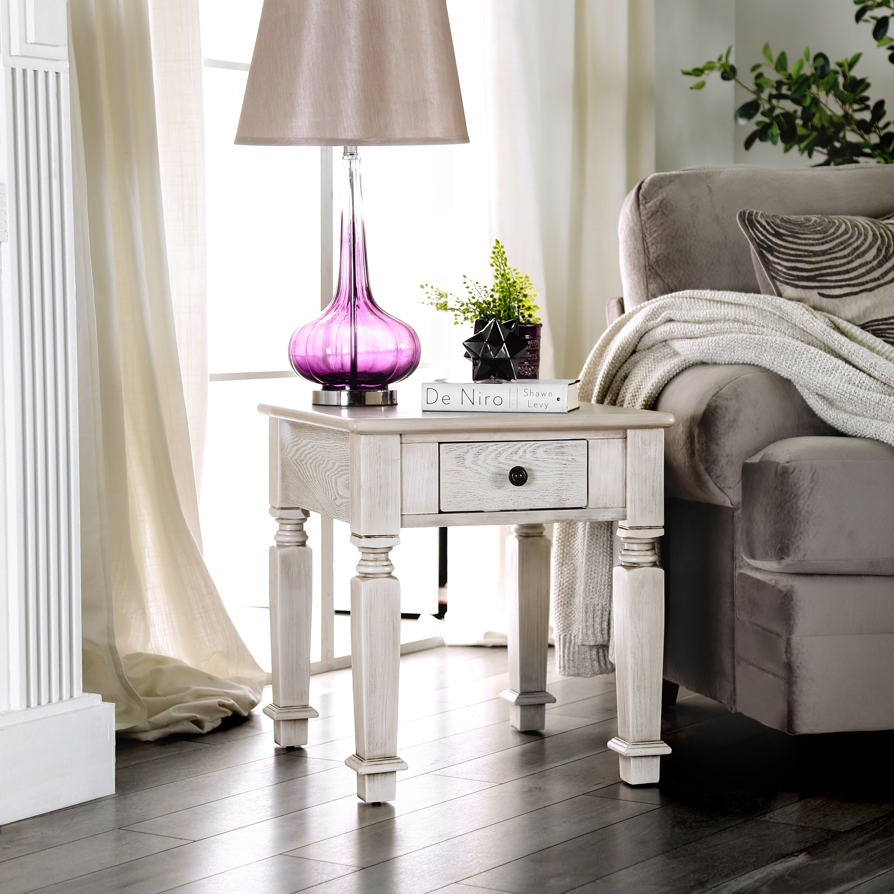 Furniture of America Jonie 1-Drawer End Table, Antique White