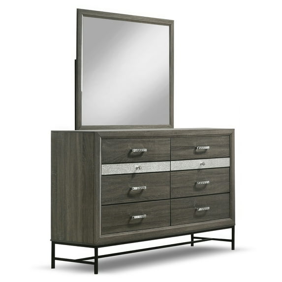 Furniture of America Joolen Wood Gray 2-Piece Dresser and Mirror Set