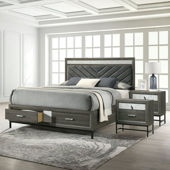 Furniture of America Joolen Wood Gray 3-Piece King Bedroom Set