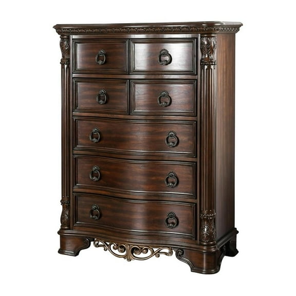 Furniture of America Jordan Transitional Wood 5-Drawer Chest in Brown Cherry
