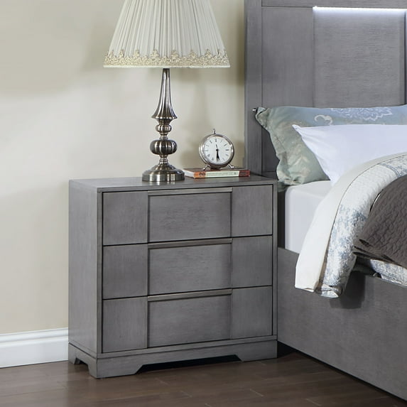 Furniture of America Jorma 3-Drawer Wood Adult Nightstand, Gray