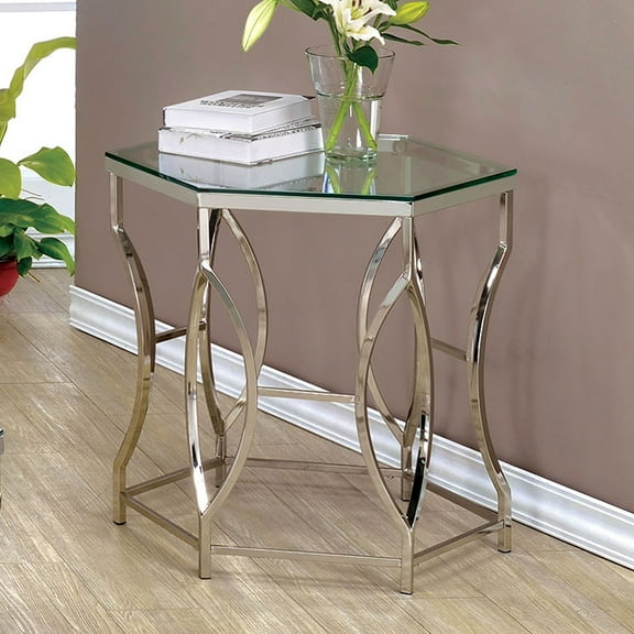 Furniture of America Joslyn Glass Top End Table, Chrome