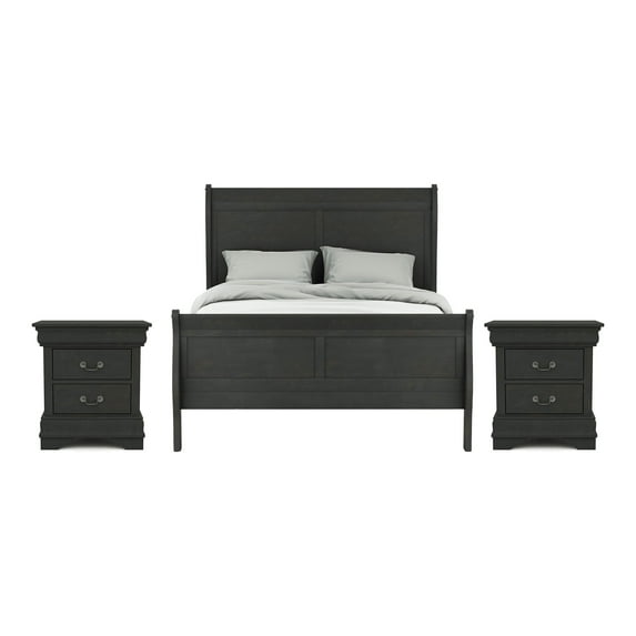 Furniture of America Jussy 3pc Gray Wood Bedroom Set-Cal King + 2 Nightstands