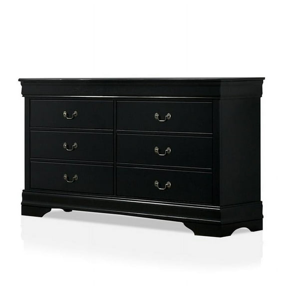 Furniture of America Jussy Transitional Solid Wood 6-Drawer Dresser in Black