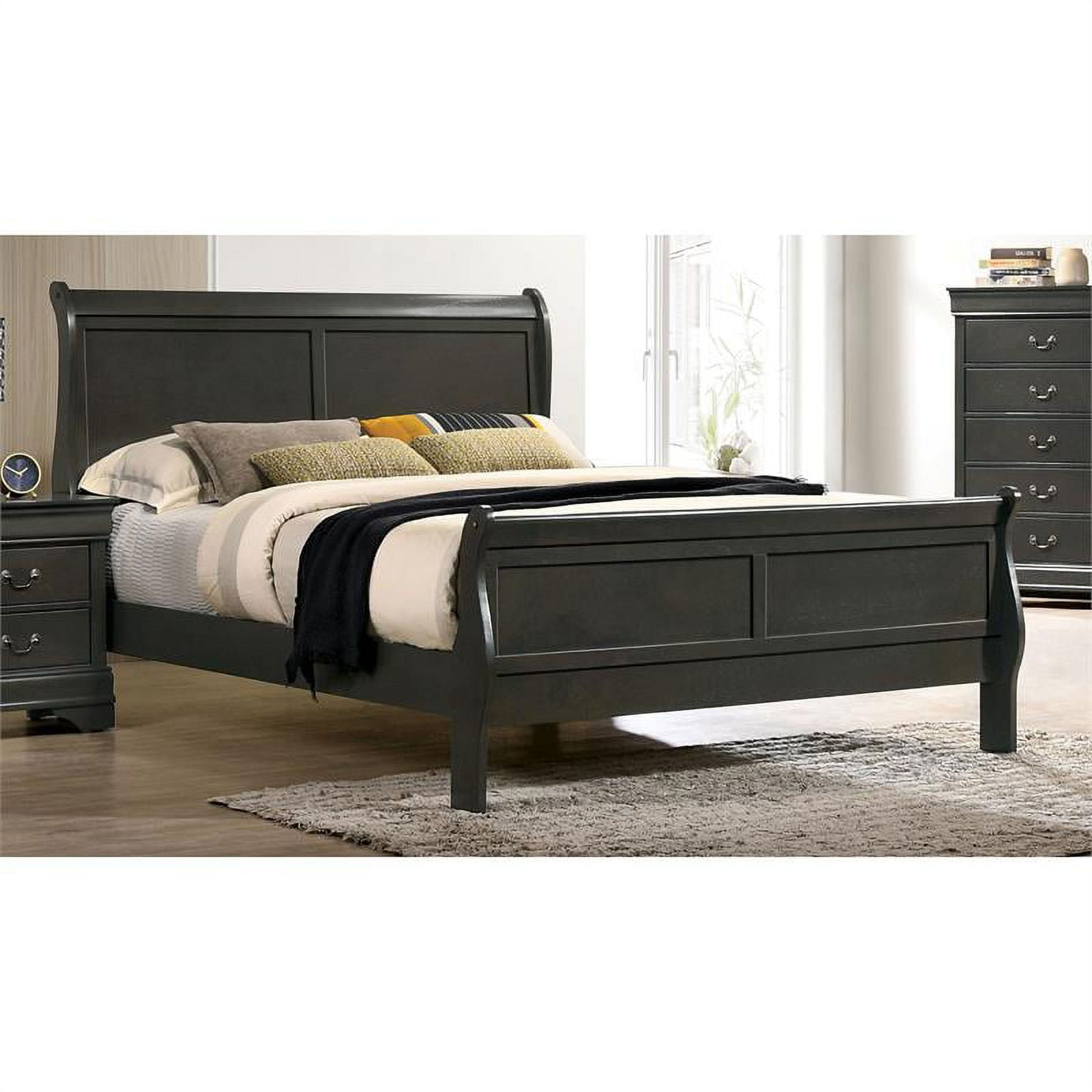 Furniture of America Jussy Transitional Solid Wood Queen Sleigh Bed in ...