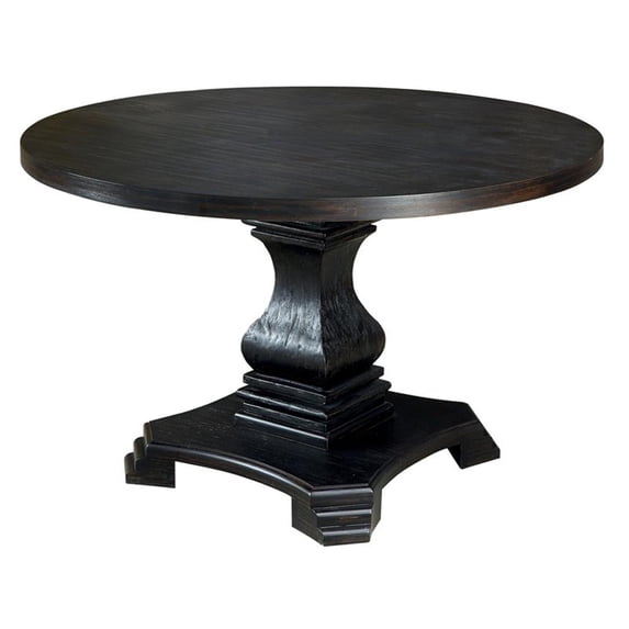 Furniture of America Kabini Wood Round Pedestal Dining Table in Antique Black