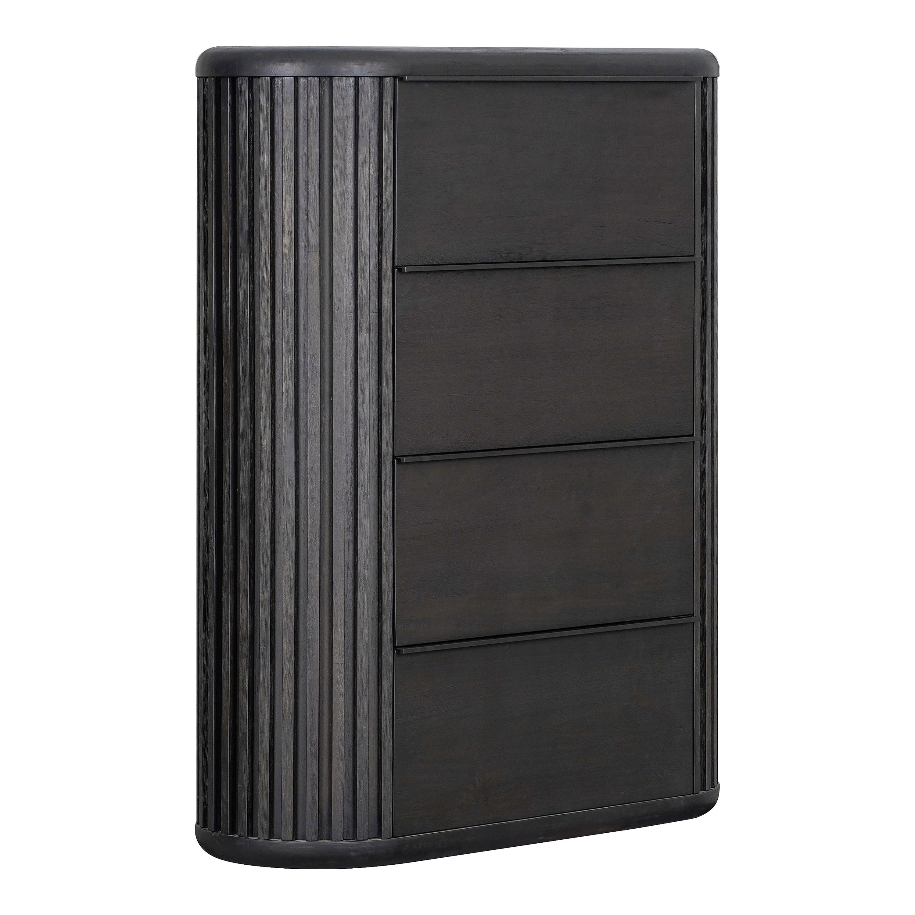 Furniture of America Kaelin Modern Fluted and Rounded 4-Drawer Chest, Black