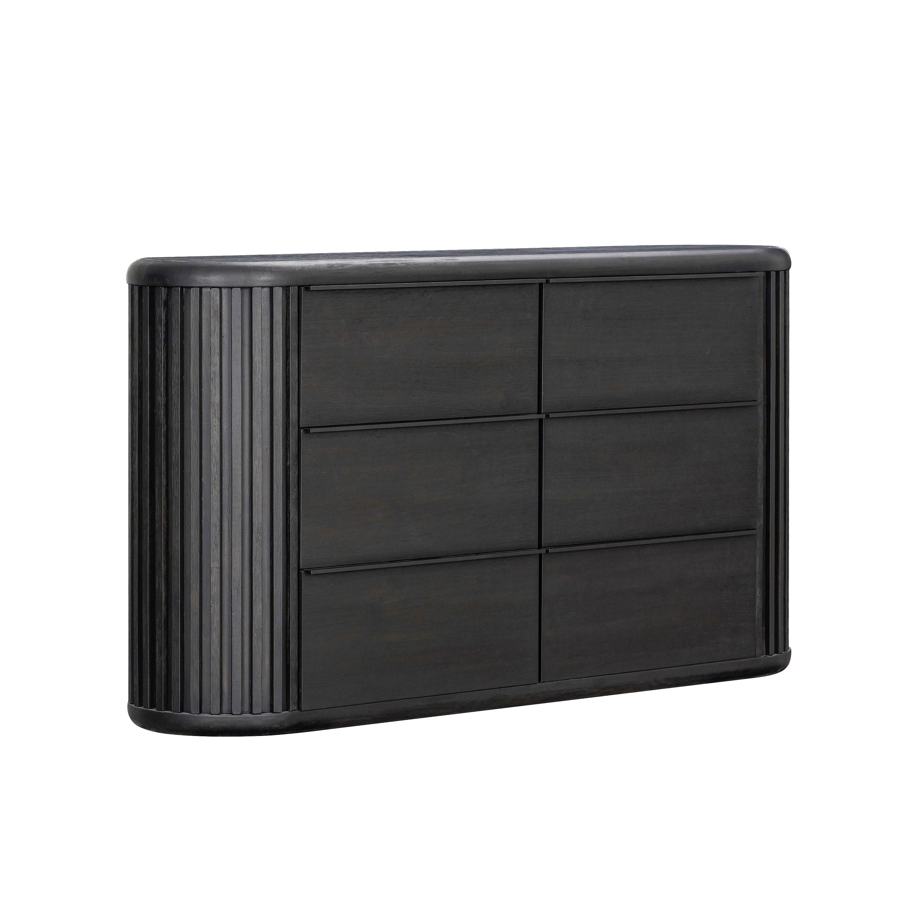 Furniture of America Kaelin Modern Fluted and Rounded 6-Drawer Dresser, Black