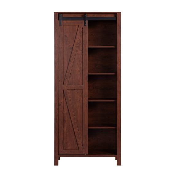 Furniture of America Kaji Wood 5-Shelf Pantry Cabinet, Vintage Walnut